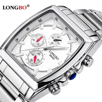 Longbo merk quartz militaire sport vierkante horloge mannen rvs band horloges casual volledige staal mannen horloge klok