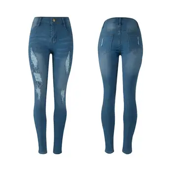 Vrouwen Denim Skinny Ripped Broek Hoge Taille Jeans Slanke Potlood Broek denim ripped zomer nieuwe jeans kot pantolon