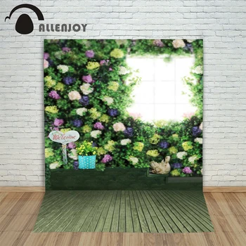 5ftx7ft Allenjoy fotografieachtergrond kleurrijke bloemen groene venster houten Achtergrond Studio Voor baby Interieur Foto custom size
