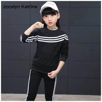 Jocelyn Katrina 2017 Baby Gestreepte 2 stks/set Kids Katoen Gedrukt School Trainingspak Uniform Sport Pak Meisjes Kleding Sets