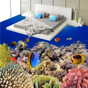Custom 3d vloeren mural behang pvc zelfklevende waterdicht oceaan vis onderwater wereld photo exfoliator floor sticker decor