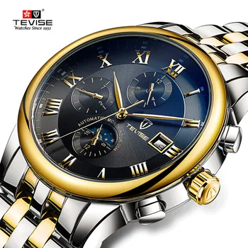 Tevise topmerk luxe automatische mechanische horloge mannen sport horloge lichtgevende casual maan prase horloge relogio masculino