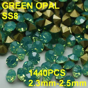 SS8 1440 stks/zak Groene Kleur Ronde Opaal Steentjes Pointback voor Nail Art 2.3mm-2.5mm Diy Nail Art steentjes Accessoires