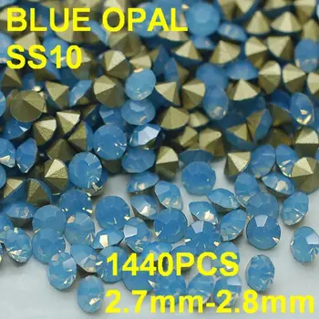 SS10 1440 stks/partij 2.7mm-2.8mm 3D Steentjes Decoratie Lichtblauw Kleur Opal Rhinestone voor Jurk Golden Punt terug Nail