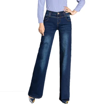 Europese stijl 2017 fashion vrouwen flare broek jeans korte ontwerp Solid Lente Jeans Voor Vrouwen Mid Taille Dames Vrouwelijke Lange broek