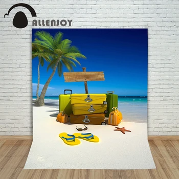 Pictures-achtergrond voor foto's Luggages Reizen door de zee kokosnoot bomen kinderen fotografische camera achtergrond vinyl