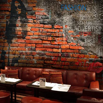 Gratis Verzending Retro baksteen muur persoonlijkheid graffiti behang jeugd Lounge Bar Cafe Restaurant behang mural