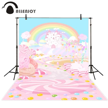 Allenjoy fotografie achtergrond roze snoep kasteel cartoon baby regenboog sprookje foto achtergrond vinyl fotografie studio