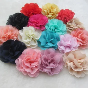 48 stks/partij 3 "chiffon zijde rozet Bloemen zonder clips chiffon stof rosette voor decoratieve kledingstuk/bruiloft accessoires