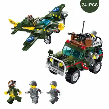 241 stks ww2 militaire klassieke hummer luchtverdediging fighter voertuig model mini army pilot figuur blok baksteen toy compatibel enlighten