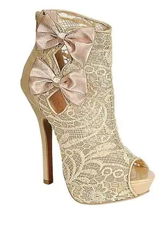 Elegante hol dunne hak laarzen kant oppervlak geborduurde peep toe platform schoenen Vlinder-knoop decoratie vrouwen enkellaarsjes