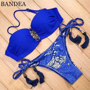 Bandea 2016 zomer stijl bikinis set strand badmode vrouwen badpak sexy solid & print bloemen braziliaanse push up bikini ad824