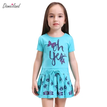 2017 Mode zomer Domeiland Merk Kinderkleding leuke meisje katoen print leuke boog Prinses jurk Kids Party kleding