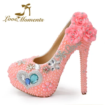 Love moments handgemaakte hoge hakken roze bruiloft bruids partij schoenen voor vrouwen designer schoenen vrouw luxe 2017
