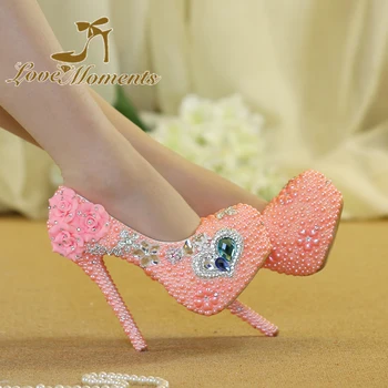 Love moments handgemaakte hoge hakken roze bruiloft bruids partij schoenen voor vrouwen designer schoenen vrouw luxe 2017