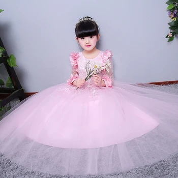 2017 nieuwe sweet roze kleur baljurk prinses meisjes jurken voor Bruiloften Party Girl Pageant Lange Jurk kids Partij Jassen ontwerpen
