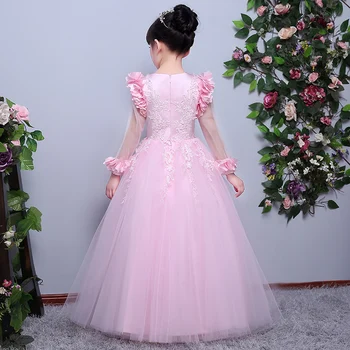 2017 nieuwe sweet roze kleur baljurk prinses meisjes jurken voor Bruiloften Party Girl Pageant Lange Jurk kids Partij Jassen ontwerpen