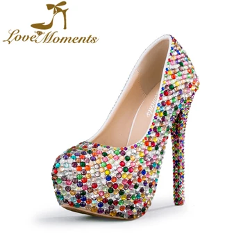 Liefde Momenten schoenen vrouw Crystal Glitter Multicolor trouwschoenen Bruid Platform hoge hakken Avondjurk party vrouwen lady schoenen