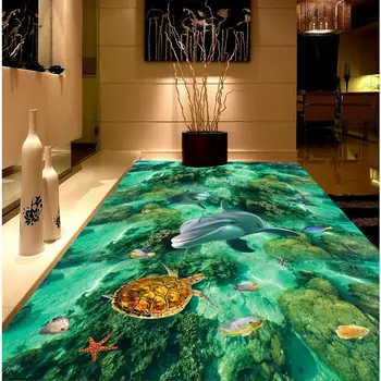 Woondecoratie oceaan dolfijn 3d kamer behang floor foto behang mural floor custom foto vloer behang 3d