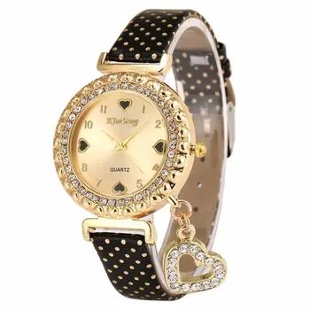 Mode Vrouwen Horloge Crystal Liefde Hart Faux Leather Analoge Quartz Horloge Casual Dames Armband Jurk Horloges Relogio