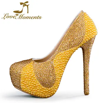 Love moments hoge hakken trouwschoenen bruid kristallen diamond goud schoenen vrouw valentijn schoenen designer schoenen vrouwen luxe 2017