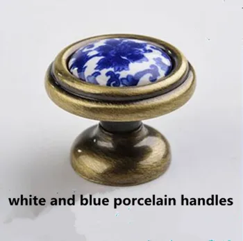 Retro stijl wit en blauw porselein lade schoenenkast knop antieke messing dresser keukenkast deurklink keramische knop