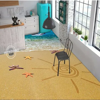 Gratis verzending 3d stereo strand schelpdieren zeester floor schilderij kinderkamer kwekerij entertainment plaats vloer behang mural