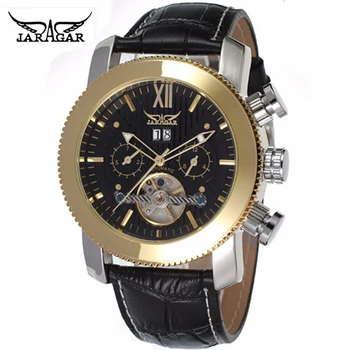 Nieuwe originele jaragar horloge automatische mechanische horloges lederen tourbillon vliegwiel heren horloge relogio masculinos horloge doos