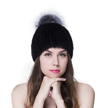 2016 Nieuwe Mode Stijl vrouwen Hoeden Met Mink En Fox Staart bont Materiaal Caps Voor Vrouwen Meisjes Breien Wollen Weave Hoed Gorros