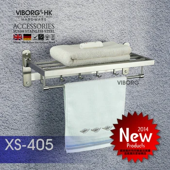 VIBORG Deluxe SUS304 Rvs Opvouwbaar Wandmontage Badkamer Handdoekenrek Plank Handdoek Houder Opslag
