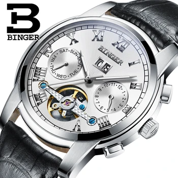 Zwitserland binger mannen horloge luxe merk tourbillon saffier lichtgevende meerdere functies mechanisch horloges b8601-2