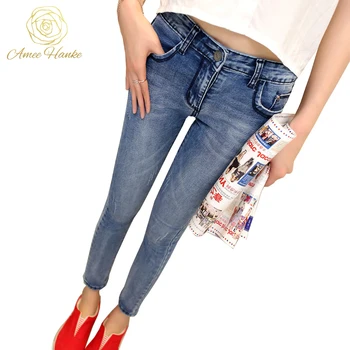 Elastische Skinny Plus Size Jeans 25-32 Vrouwen Lage Taille Geplooide Potlood Pant Casual Bekrast Broek Vintage Denim Voor Fit Feminina