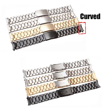 Hiqh Kwaliteit 4 Kleuren Unisex Rvs Solid Links Horloge Band Strap Gebogen Einde 18mm 20mm 22mm 24mm Armband Gratis verzending