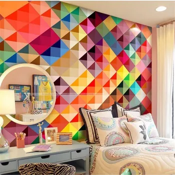 Custom foto behang Grote woonkamer sofa slaapkamer TV instelling muur van moderne art behang kleur grid mural muur schilderen