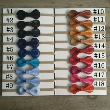 10 stks/set 47 kleur Handgemaakte Grote litchi patroon Lederen Boog Hoofdband Met Elastische Nylon Haarband Voor Meisjes Haaraccessoires