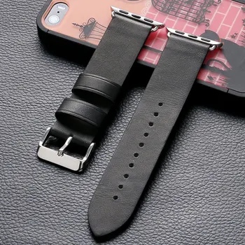 Hoge kwaliteit zwart lederen 38/42mm breedte apple watch strap band voor apple horloges