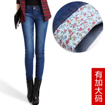 Plus fluwelen verdikking vrouwen casual match elastische jeans slanke potlood skinny broek plus size XXXXXLT-102