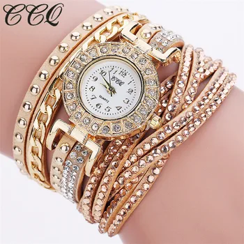 CCQ Horloge Vrouwen Merk Luxe Goud Mode Kristal Strass Armband Vrouwen Jurk Horloges Dames Quartz Horloges C84