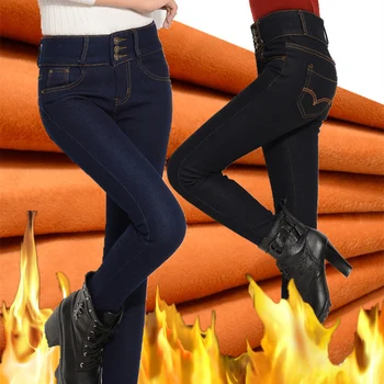 Winter Mode Hoge Taille jeans plus size Vrouwen Jeans vrouwelijke warm met fluwelen femme gewassen casual skinny potlood Denim pant MZ978