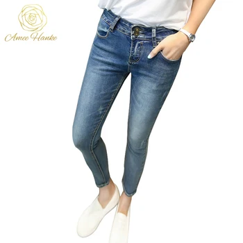 2016 Fashion Skinny Plus Size Jeans 25-32 vrouwen Elasticiteit Voor vrouw Potlood Broek Twee Knop Mid Taille Broek Voor Lady Jean