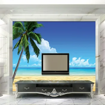 Gratis verzending blue sky witte wolken zee strand palm eenvoudige sea view achtergrond muur behang mural woonkamer woondecoratie