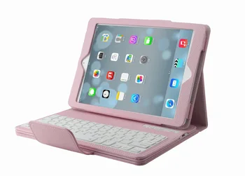 Roze afneembare bluetooth toetsenbord met lederen pu case cover voor apple ipad air ipad 5