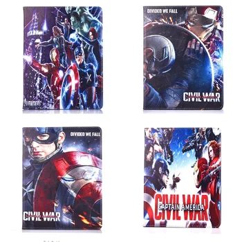 Mode Nieuwe Captain America burgeroorlog pu lederen standhouder case cover voor ipad Air 2 met screen protector