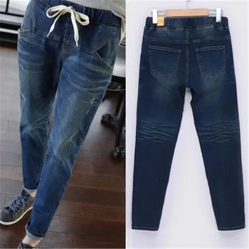 Vrouwen Jeans Hoge Taille Harembroek Casual Losse Elastische Potlood Gat Gescheurde Broek Denim Broek Skinny Jeans Plus Size LQ129