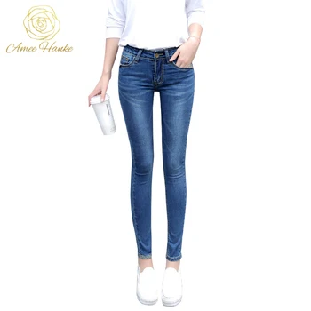 Fashion Skinny Elasticiteit Plus Size Jeans 25-32 Vrouwen Mid Taille Vintage Voor Vrouw Potlood Pant Knop Camisa Feminina dame Vet