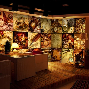 Custom thee winkel restaurant cafe bar achtergrond behang Europese retro puzzel 3D muurschildering behang