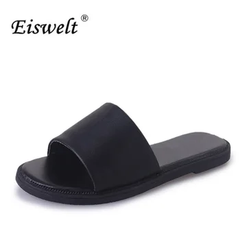 Eiswelt zomer vrouwelijke slippers 2017 casual schoenen buiten basic pu wilde strand schoenen vrouwen slippers flats schoenen size35-40 # elq121