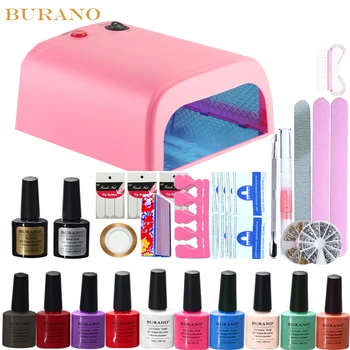 Burano 10 kleur uv gel polish 36 w timer uv lamp manicure uv gel nail art diy nail gereedschap sets kits nail gel kit 10 kleuren