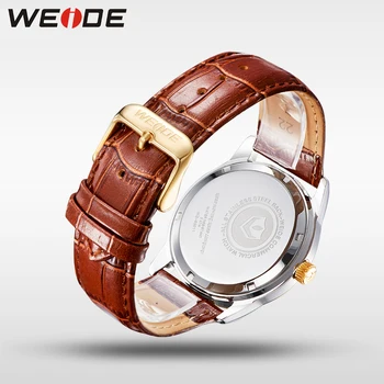 WEIDE Goud Mannen Horloge Luxe Merk Quartz Analoge Weergave Waterendigheid Casual Lederen Horloges Cadeau Voor Mannen