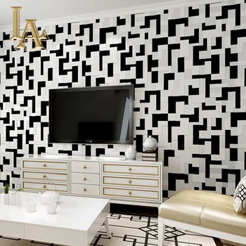 Mode Geometrische Roze Zwart-wit Mozaïek 3D Behang Voor Muren Reliëf Moderne behang Voor Slaapkamer woonkamer Decor